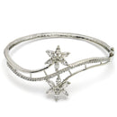 Rhodium Plated Floral Design White AD Stone Contemporary Cuff Bracelet