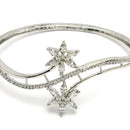 Rhodium Plated Floral Design White AD Stone Contemporary Cuff Bracelet