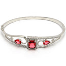 Rhodium Plated Square & Teardrop Red AD Contemporary Cuff Bracelet