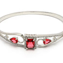 Rhodium Plated Square & Teardrop Red AD Contemporary Cuff Bracelet