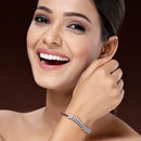 Rhodium Plated Silver Toned Leaf Shaped White  American Diamond Studded Bracelet