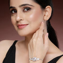 Rhodium Plated Silver Toned Rectangular White American Diamond Studded Bracelet