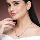 Rhodium Plated with Green American Diamond & Classy Tear Drop Shape Pendant Set