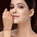 Rhodium Plated Silver Toned Floral White American Diamond Studded Bracelet