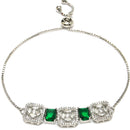 Zeneme Rhodium Plated Silver Toned White Round & Green Rectangle American Diamond Studded  Wraparound Adjustable Bracelet