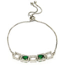 Rhodium Plated Silver Toned White Square Cut Green Teardrop American Diamond  Studded Wraparound Adjustable Bracelet