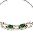 Rhodium Plated Silver Toned White Square Cut Green Teardrop American Diamond  Studded Wraparound Adjustable Bracelet