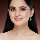 Rhodium Plated Teardrop Sea Green AD Contemporary Drop Earrings