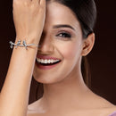 Rhodium Plated Silver Toned White American Diamond Studded Wraparound Bracelet