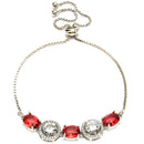 Rhodium Plated Silver Toned White Round & Red Oval AD Studded  Wraparound Adjustable Bracelet