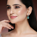 Rhodium Plated Teardrop Sea Green AD Contemporary Drop Earrings
