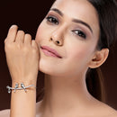 Rhodium Plated Silver Toned White American Diamond Studded Wraparound Bracelet