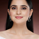 Rhodium Plated Silver Toned with Green American Diamond Small Drop Earrings