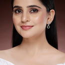 Rhodium Plated Silver Toned Green American Diamond Small Drop Earrings