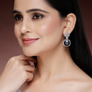 Rhodium Plated Silver Toned with Blue American Diamond Small Drop Earrings