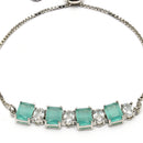 Rhodium Plated Silver Toned White Round & Mint Green Square Cut AD Studded Bracelet | Wraparound Adjustable Bracelet