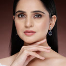 Rhodium Plated Silver Tone with Blue American Diamond Small Drop Earrings