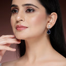 Rhodium Plated Designer Teardrop Blue AD Contemporary Drop Earrings