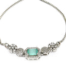 Rhodium Plated Silver Toned Mint Green Square Centerpiece Ad Studded Bracelet With Beads & Floral Accents Wraparound Adjustable Bracelet