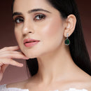 Rhodium Plated Silver Tone with Blue American Diamond Small Drop Earrings