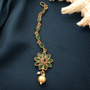 Gold Plated Green Pearl Studded Maang Tikka
