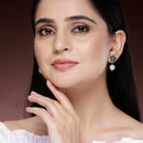 Rhodium Plate Silver Toned Green American Diamond with Pearl Stud Earrings