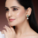 Rhodium Plate Silver Toned Green American Diamond with Pearl Stud Earrings