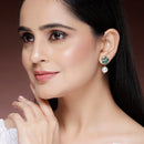 Rhodium Plated Flower Green American Diamond Office Wear Drop Earrings