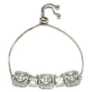 Rhodium Plated Silver Toned White Round & Rectangle American Diamond Studded Wraparound Adjustable Bracelet