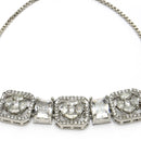 Rhodium Plated Silver Toned White Round & Rectangle American Diamond Studded Wraparound Adjustable Bracelet