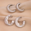 Silver Plated Alloy Hoop 2 Pairs Trendy Combo Earrings Set