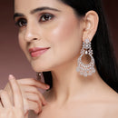 Rose Gold Plated Chandelier White American Diamond Contemporary Long Drop Earrings