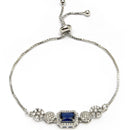 Rhodium Plated Silver Toned Blue Square Centerpiece Ad Studded Bracelet With Beads & Floral Accents  Wraparound Adjustable Bracelet