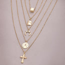 Gold Plated Alloy Layered Pendant Necklace Set for Women