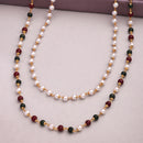 Gold Plated Alloy Double Pearl Mala Pendant Necklace for Women