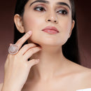 Rose Gold Plated Circular White American Diamond Studded Ring