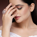 Rose Gold Plated Circular White American Diamond Studded Ring