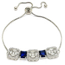 Rhodium Plated Silver Toned White Round & Blue Rectangle American Diamond Wraparound Adjustable Bracelet