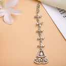 Rhodium Plated Silver Toned Triangle Shaped White American Diamond Studded Maang Tikka