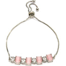 Rhodium Plated Silver Toned White Round & Pink Square Cut AD  Studded  Wraparound Adjustable Bracelet