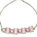 Rhodium Plated Silver Toned White Round & Pink Square Cut AD  Studded  Wraparound Adjustable Bracelet
