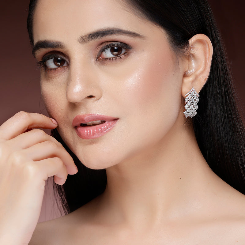 Rose Gold Plated American Diamond Small Drop Hoop Earrings