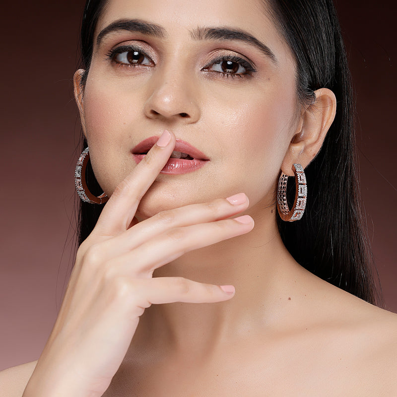 Rose Gold Plated American Diamond Circular Hoop Earrings