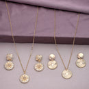 Gold Toned Alloy Crystal Sunburst & Disc Pendant Necklace Set Combo for Women & Girls