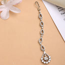 Rhodium Plated Silver Toned Teardrop Shaped White American Diamond Studded Maang Tikka