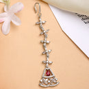 Rhodium Plated Silver Toned Triangle Shaped Red American Diamond Studded Maang Tikka