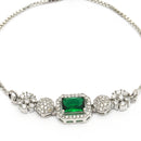 Rhodium Plated Silver Toned Green Square Centerpiece Ad Studded Bracelet With Beads & Floral Accents Wraparound Adjustable Bracelet