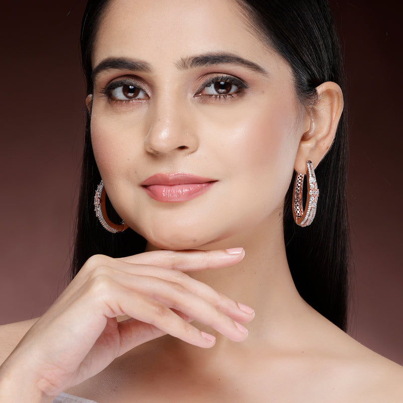 Rose Gold Plated American Diamond Circular Hoop Earrings