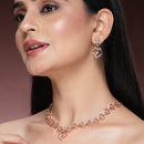 Rose Gold Plated Hearts Shaped with White American Diamond Stone Studded Jewellery Set