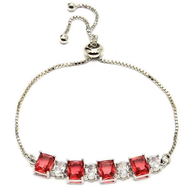 Rhodium Plated Silver Toned White Round & Red Square Cut AD Studded Bracelet | Wraparound Adjustable Bracelet